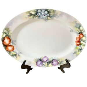Porcelain Oval Serving Platter Fruit Design Artist Signed HandPainted 14”